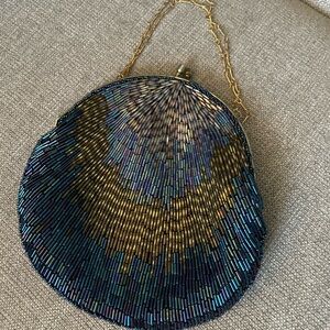 La Regale Navy Blue & Gold Beaded Clutch